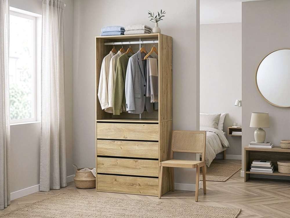 Kleiderschrank mit 4 Schubladen und 1 Garderobe "Opera" - 80 x 45 x 180 cm - Beige