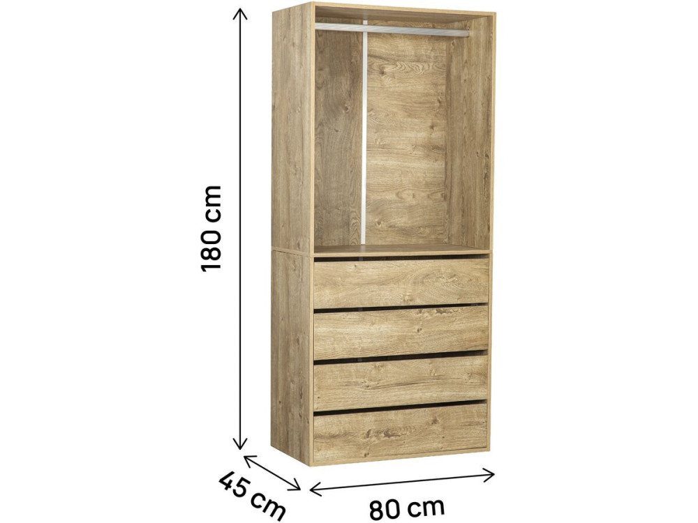 Kleiderschrank mit 4 Schubladen und 1 Garderobe "Opera" - 80 x 45 x 180 cm - Beige