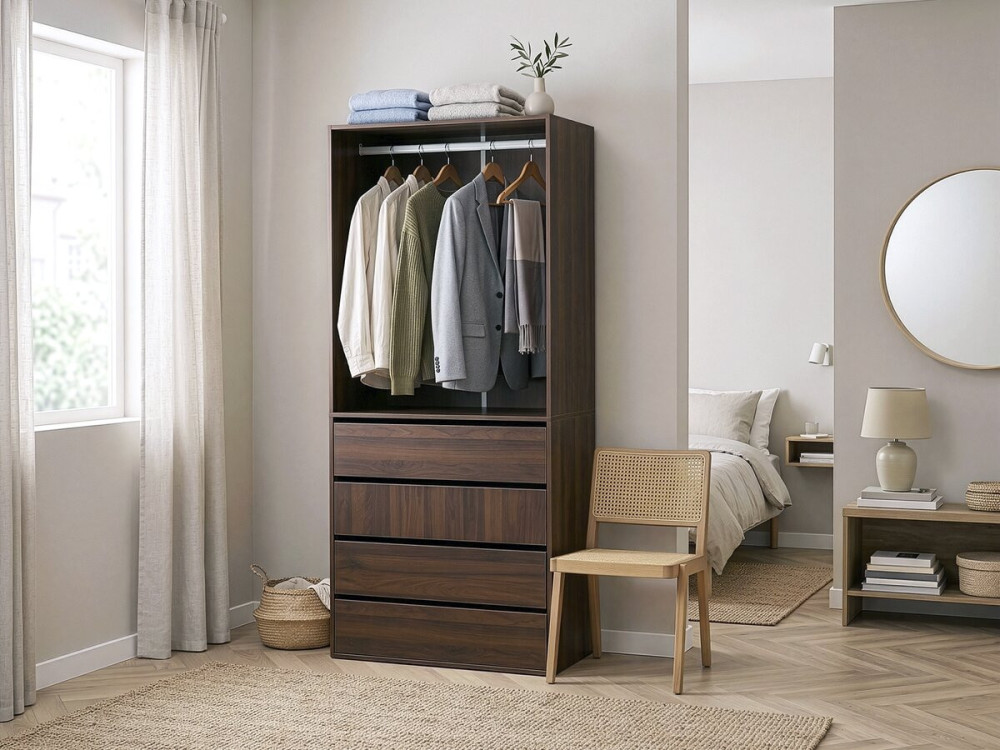 Schrank mit 4 Schubladen und 1 Garderobe "Opera" - 80 x 45 x 180 cm - Braun