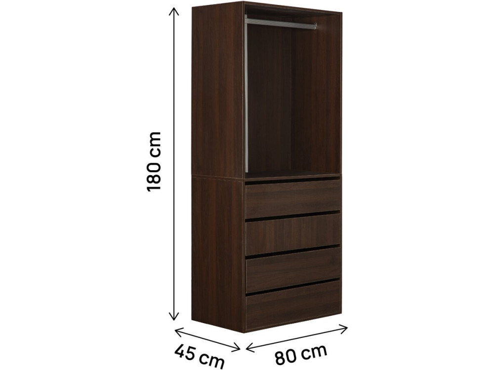 Schrank mit 4 Schubladen und 1 Garderobe "Opera" - 80 x 45 x 180 cm - Braun