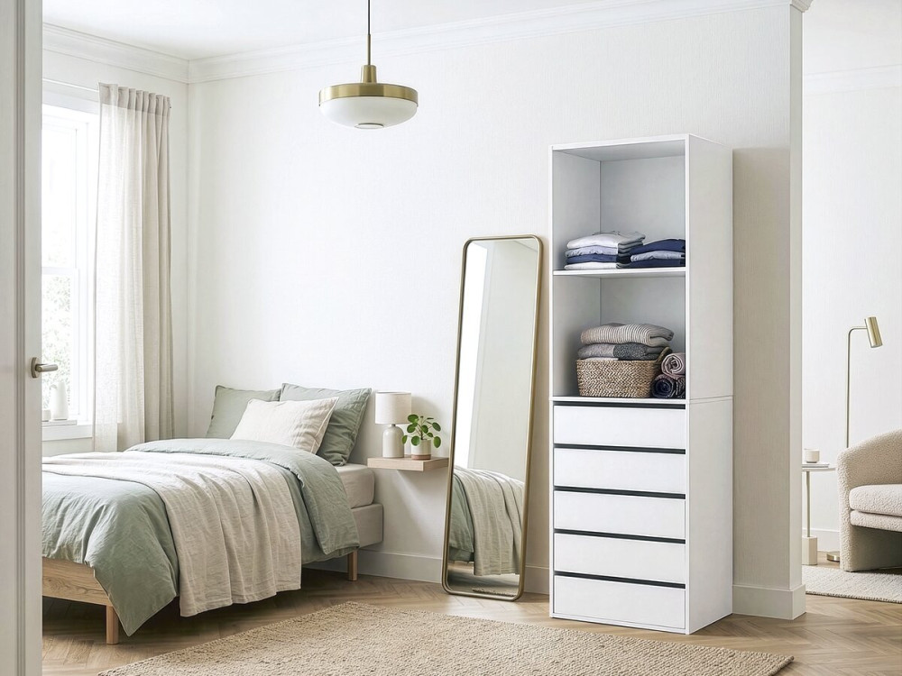 Schrank mit 5 Schubladen und 2 Regalen "Opera" - 60 x 45 x 180 cm - Weiß