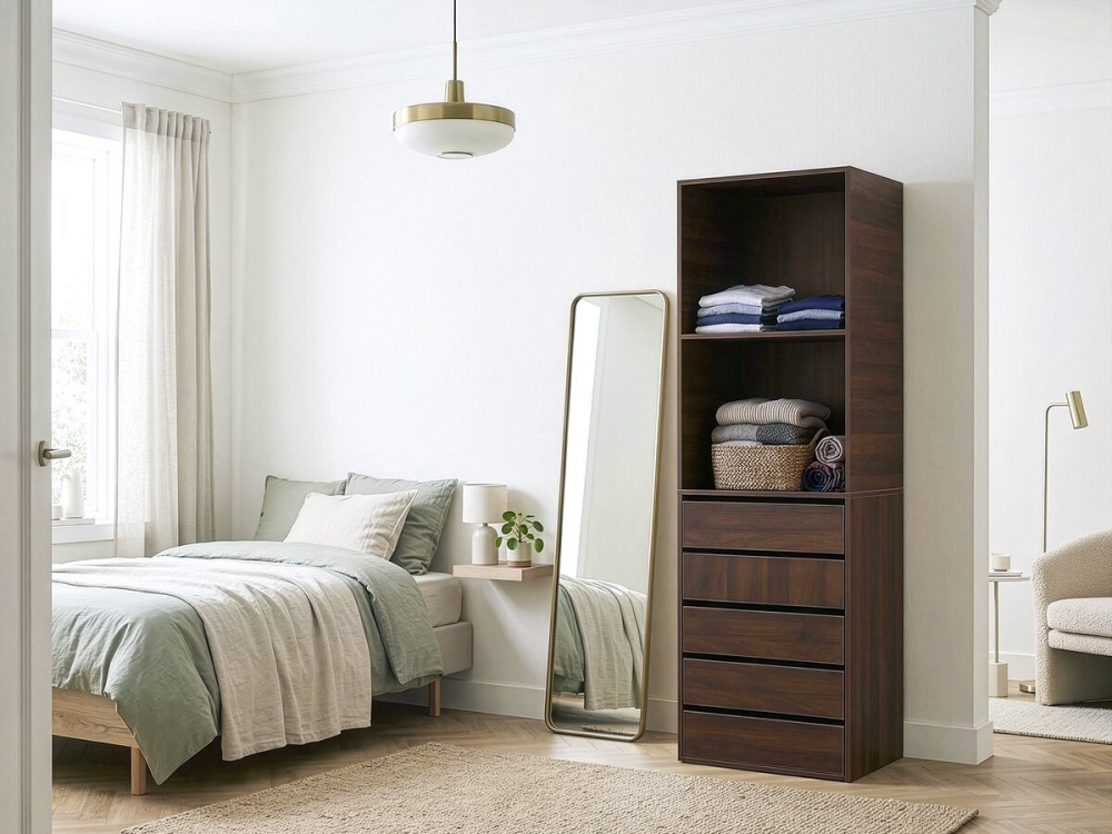 Schrank mit 5 Schubladen und 2 Regalen "Opera" - 60 x 45 x 180 cm - Braun