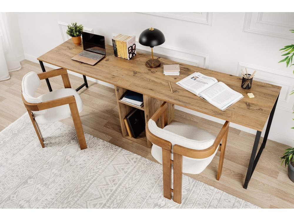 Schreibtisch „Twin Study Desk“ aus Holz – 240 x 60 x 74 cm – Schwarze Atlantische Kiefer