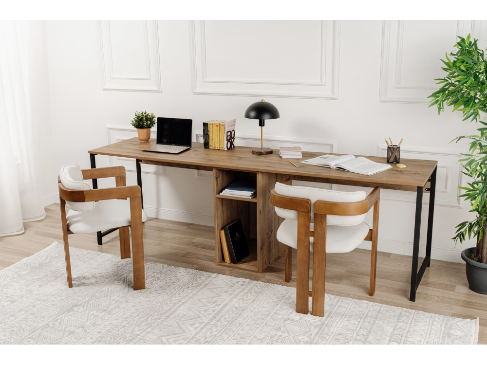 Schreibtisch „Twin Study Desk“ aus Holz – 240 x 60 x 74 cm – Schwarze Atlantische Kiefer