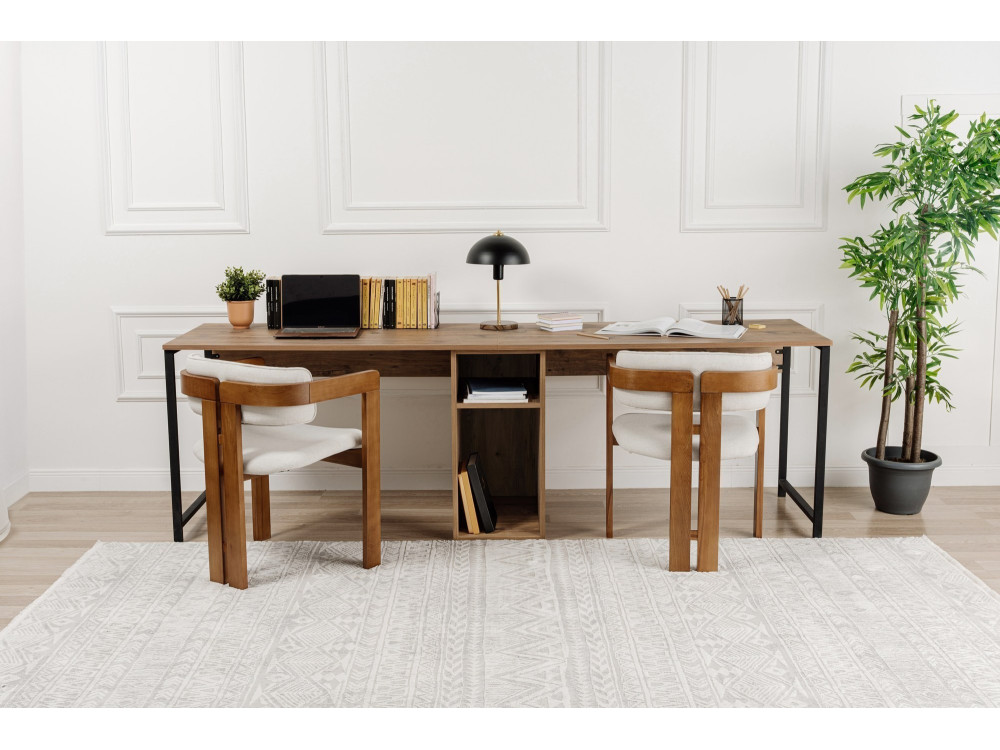 Schreibtisch „Twin Study Desk“ aus Holz – 240 x 60 x 74 cm – Schwarze Atlantische Kiefer