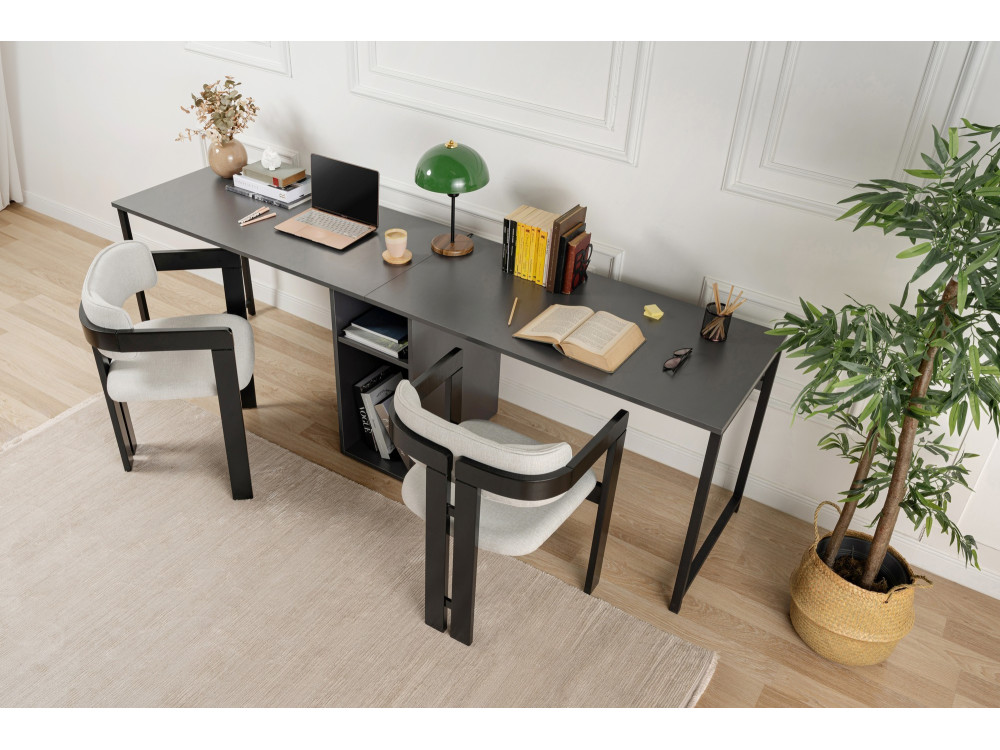 Schreibtisch „Twin Study Desk“ aus Holz – 240 x 60 x 74 cm – Anthrazit/Schwarz
