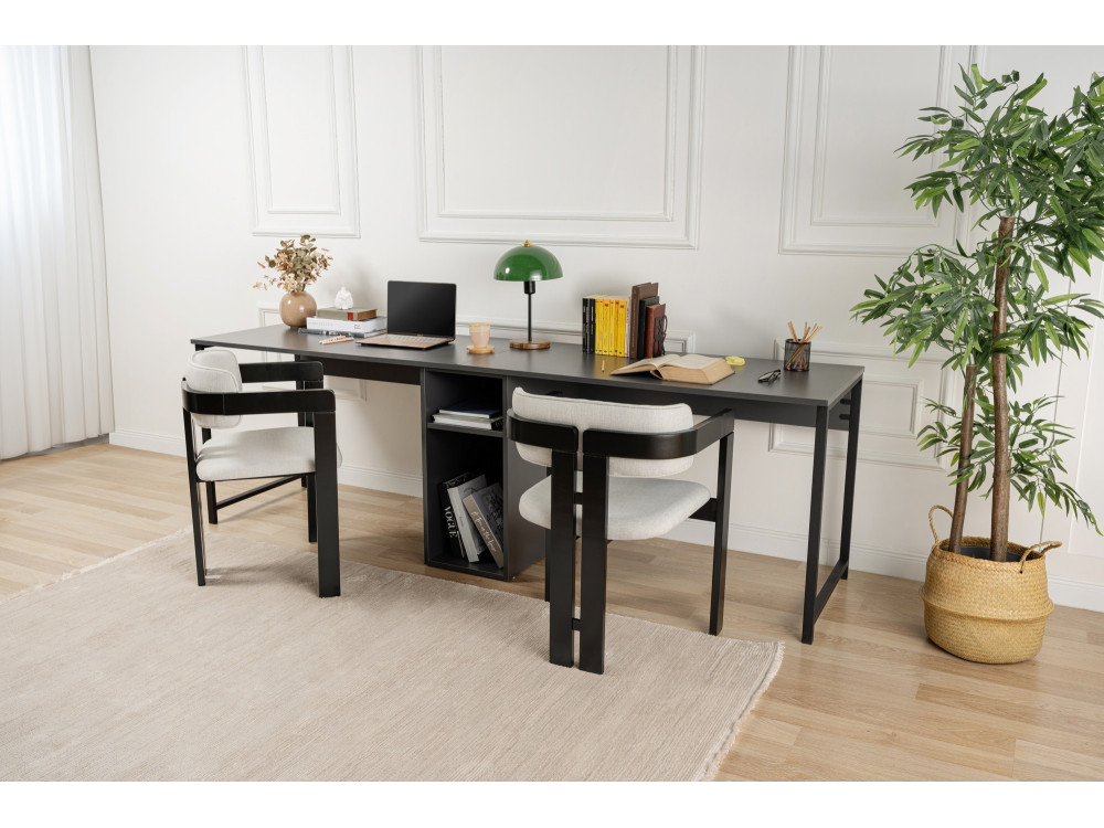 Schreibtisch „Twin Study Desk“ aus Holz – 240 x 60 x 74 cm – Anthrazit/Schwarz