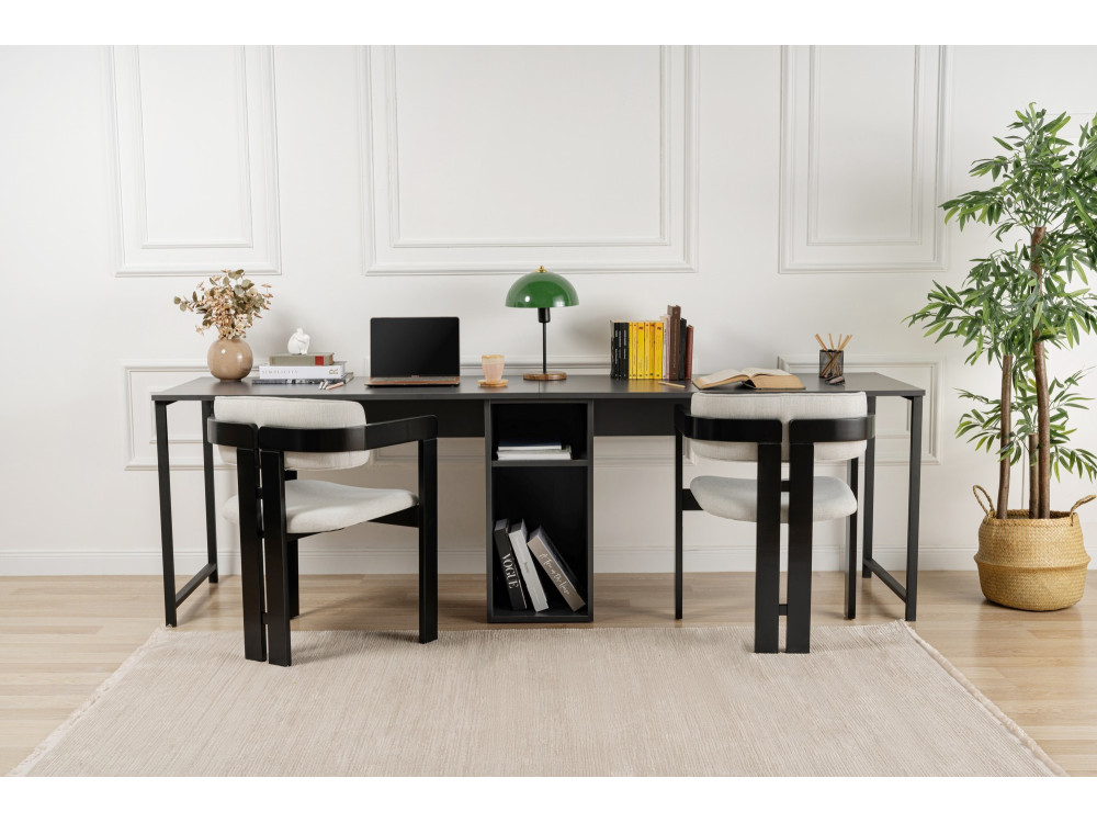 Schreibtisch „Twin Study Desk“ aus Holz – 240 x 60 x 74 cm – Anthrazit/Schwarz