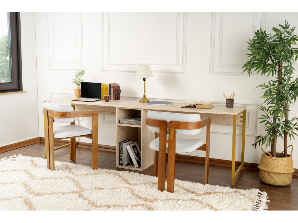 Schreibtisch „Twin Study Desk“ – 240 x 60 x 74 cm – Travertin Gold