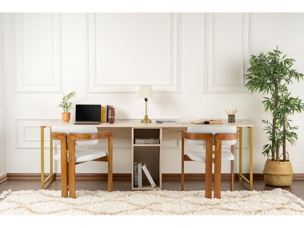 Schreibtisch „Twin Study Desk“ – 240 x 60 x 74 cm – Travertin Gold