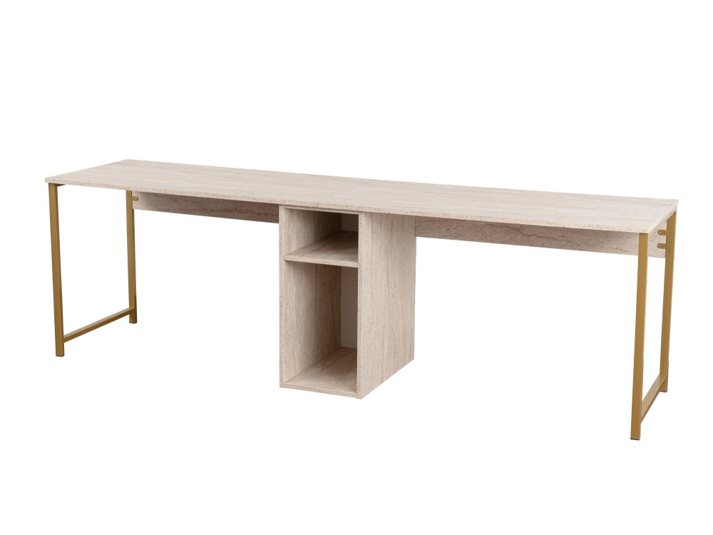 Schreibtisch „Twin Study Desk“ – 240 x 60 x 74 cm – Travertin Gold
