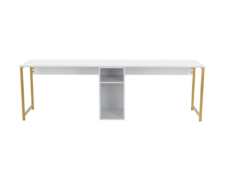Schreibtisch „Twin Study Desk“ aus Holz – 240 x 60 x 74 cm – Goldweiß