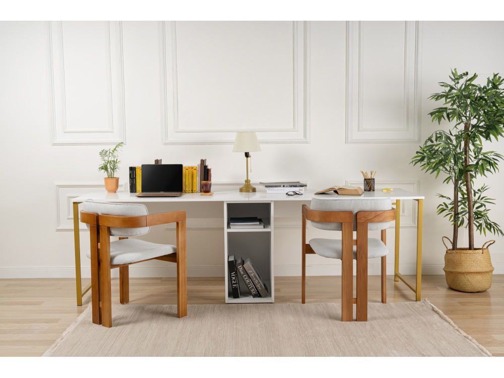 Schreibtisch „Twin Study Desk“ aus Holz – 240 x 60 x 74 cm – Goldweiß