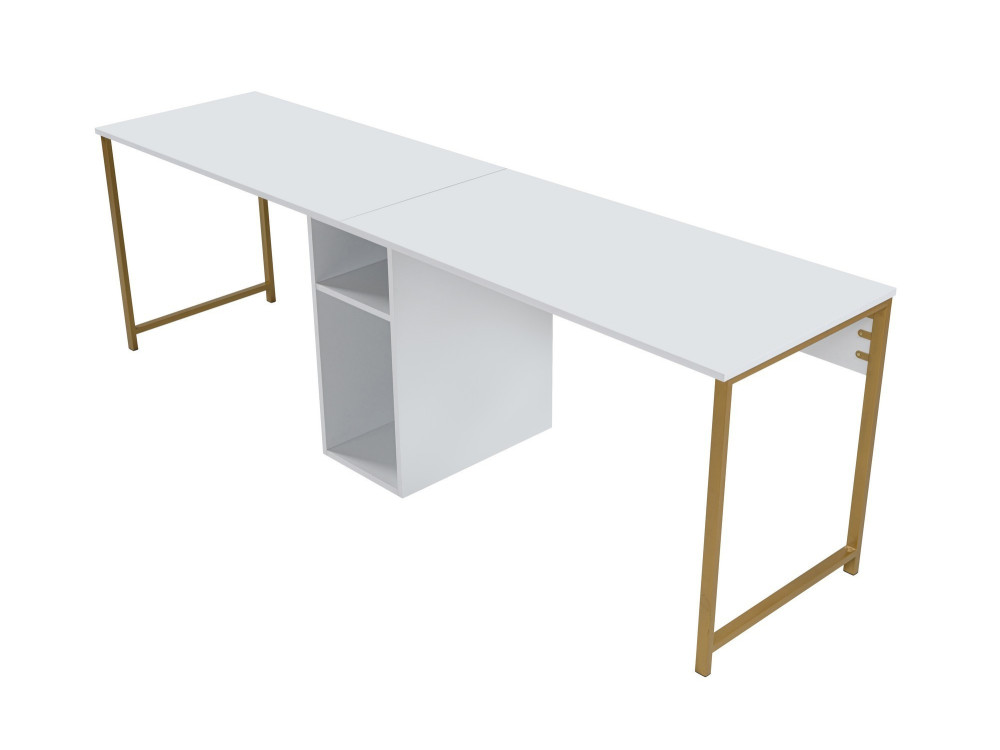 Schreibtisch „Twin Study Desk“ aus Holz – 240 x 60 x 74 cm – Goldweiß