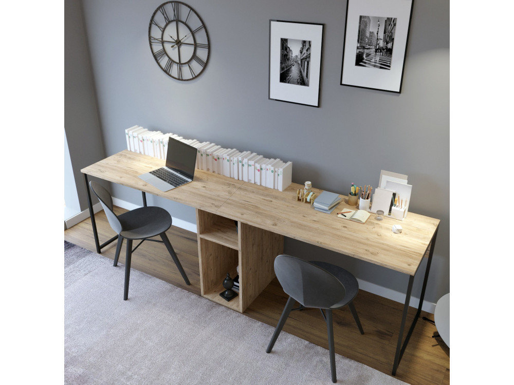 Schreibtisch aus Holz „Ikili Calisma“ – 240 x 60 x 74 cm – Schwarze Atlantische Kiefer