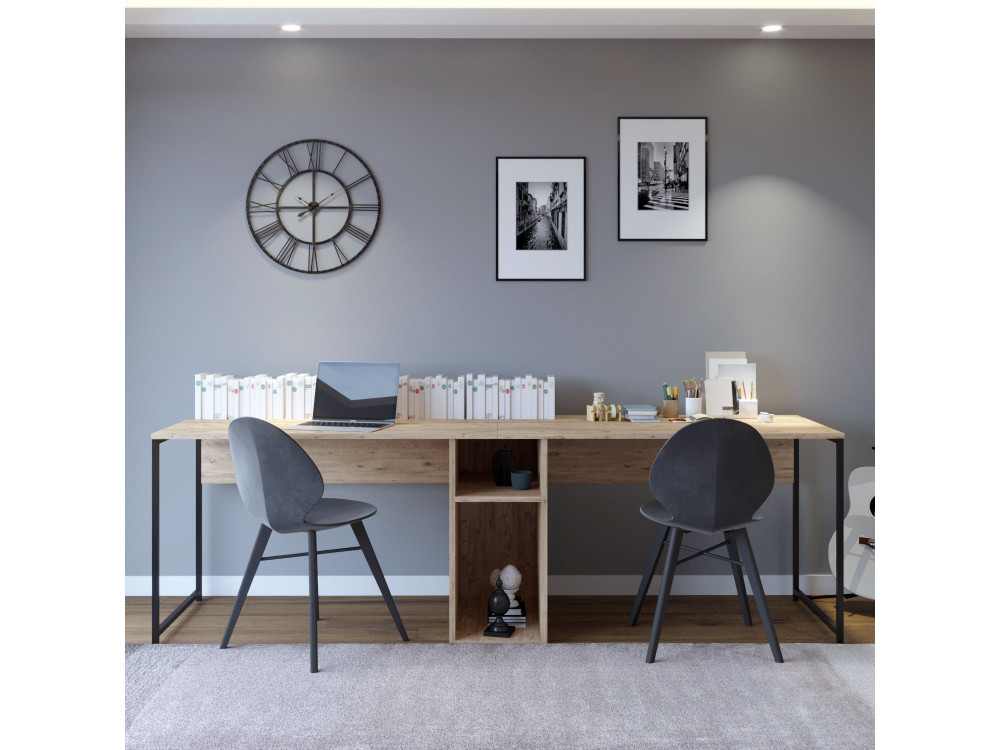 Schreibtisch aus Holz „Ikili Calisma“ – 240 x 60 x 74 cm – Schwarze Atlantische Kiefer