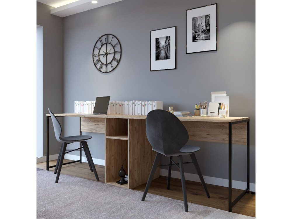 Schreibtisch aus Holz „Ikili Calisma“ – 240 x 60 x 74 cm – Schwarze Atlantische Kiefer