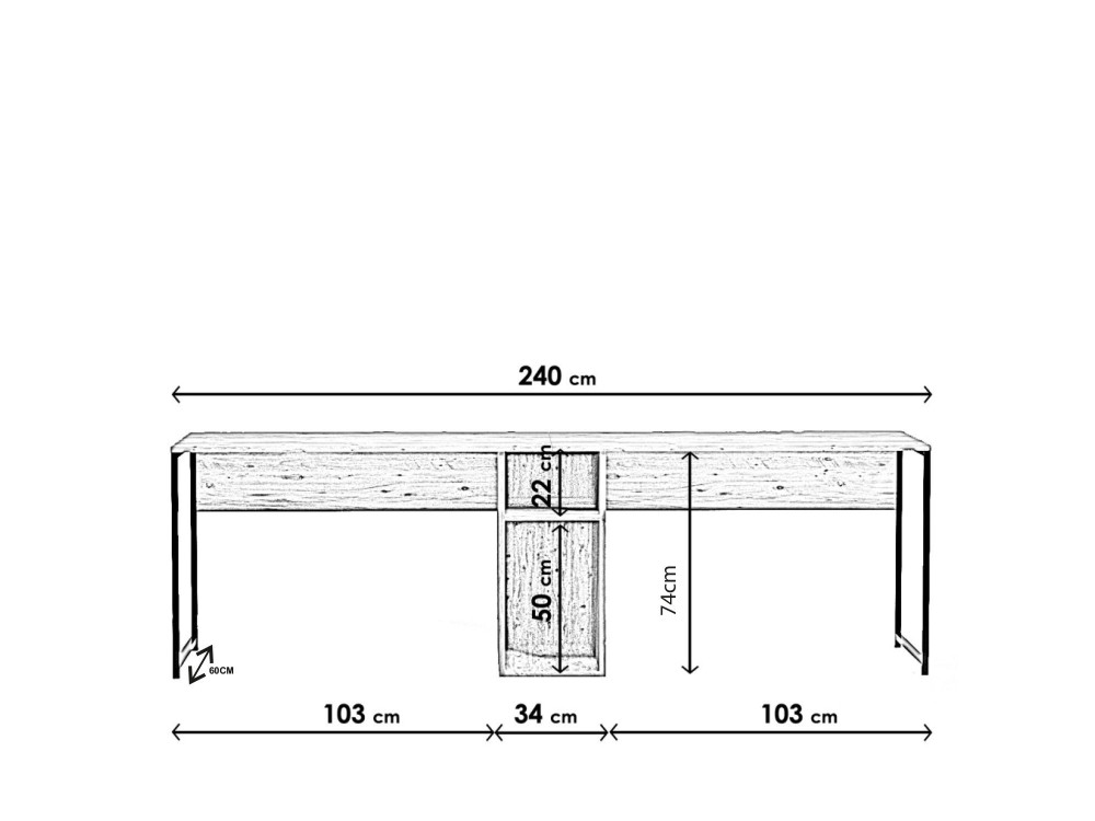 Schreibtisch aus Holz „Ikili Calisma“ – 240 x 60 x 74 cm – Schwarze Atlantische Kiefer