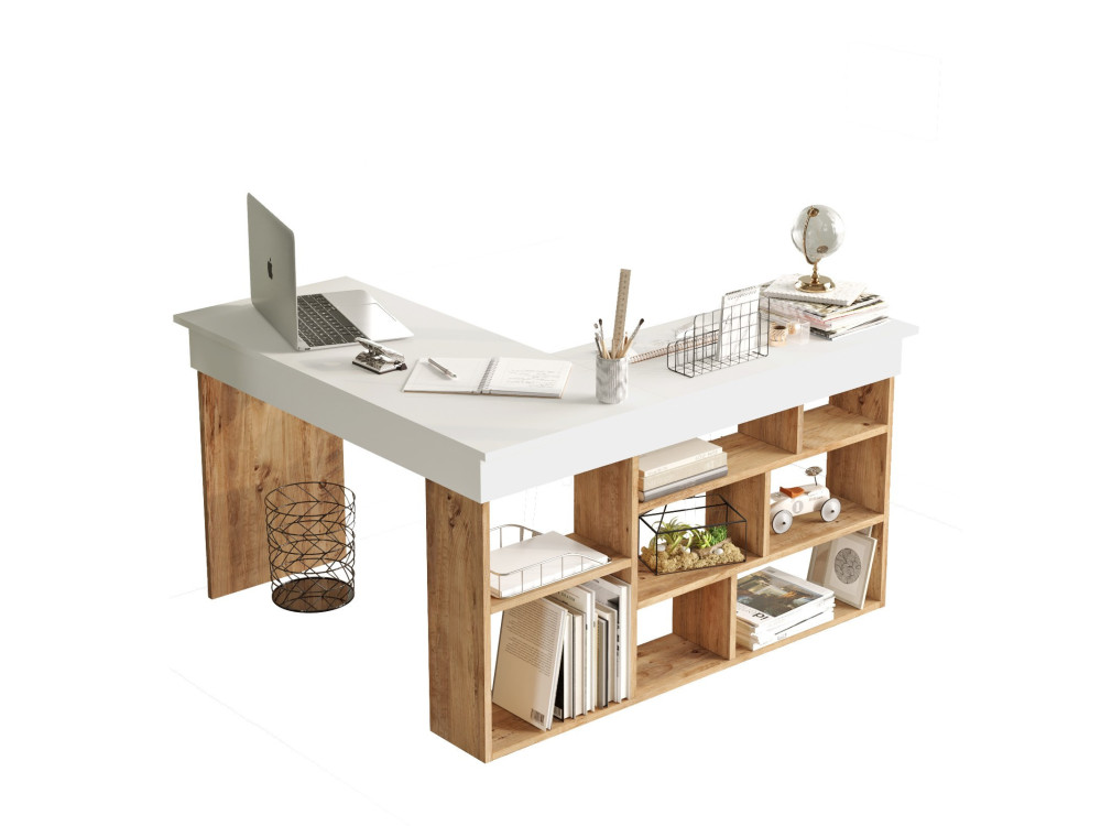 Holzschreibtisch "CT5" - 129 x 120 x 72 cm - Atlantikkiefer Weiß
