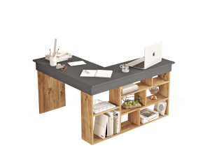 Holzschreibtisch "CT5" - 129 x 120 x 72 cm - Atlantikkiefer Anthrazit