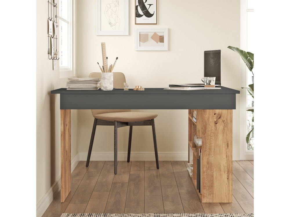Holzschreibtisch "CT5" - 129 x 120 x 72 cm - Atlantikkiefer Anthrazit