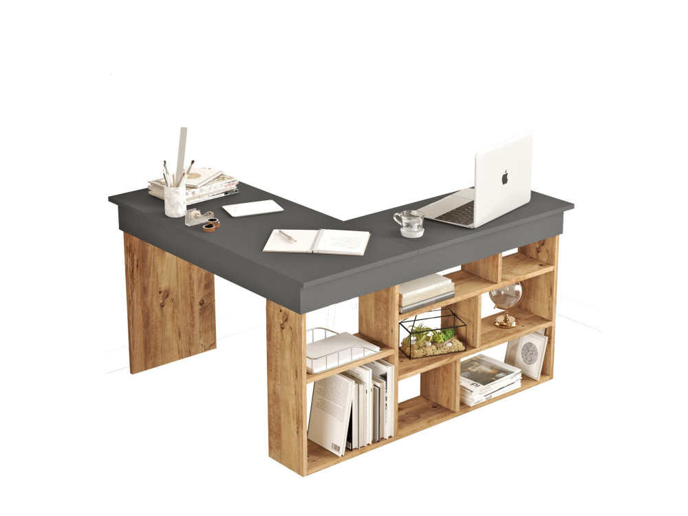Holzschreibtisch "CT5" - 129 x 120 x 72 cm - Atlantikkiefer Anthrazit