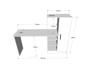 Holzschreibtisch "CT2" - 152 x 40 x 120 cm - Atlantikkiefer Weiß