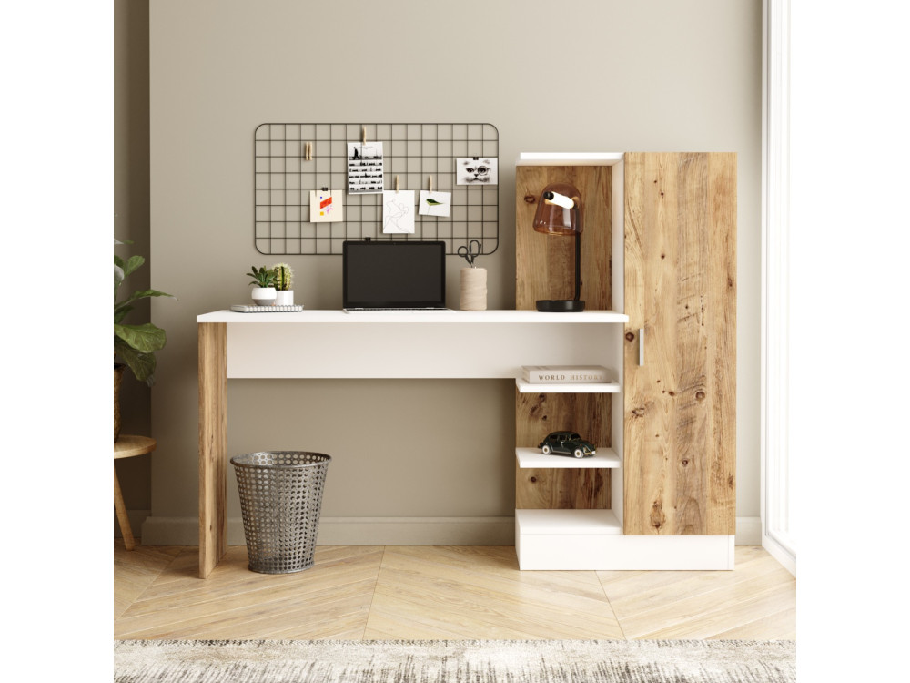 Holzschreibtisch "CT2" - 152 x 40 x 120 cm - Atlantikkiefer Weiß