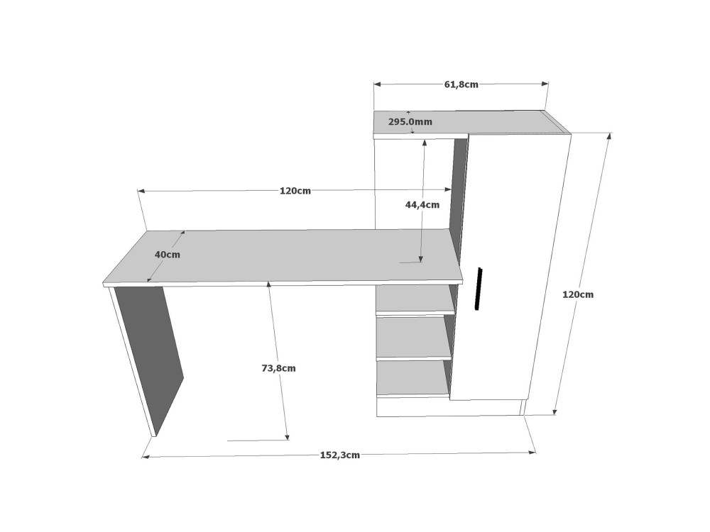Holzschreibtisch "CT2" - 152 x 40 x 120 cm - Atlantikkiefer Schwarz