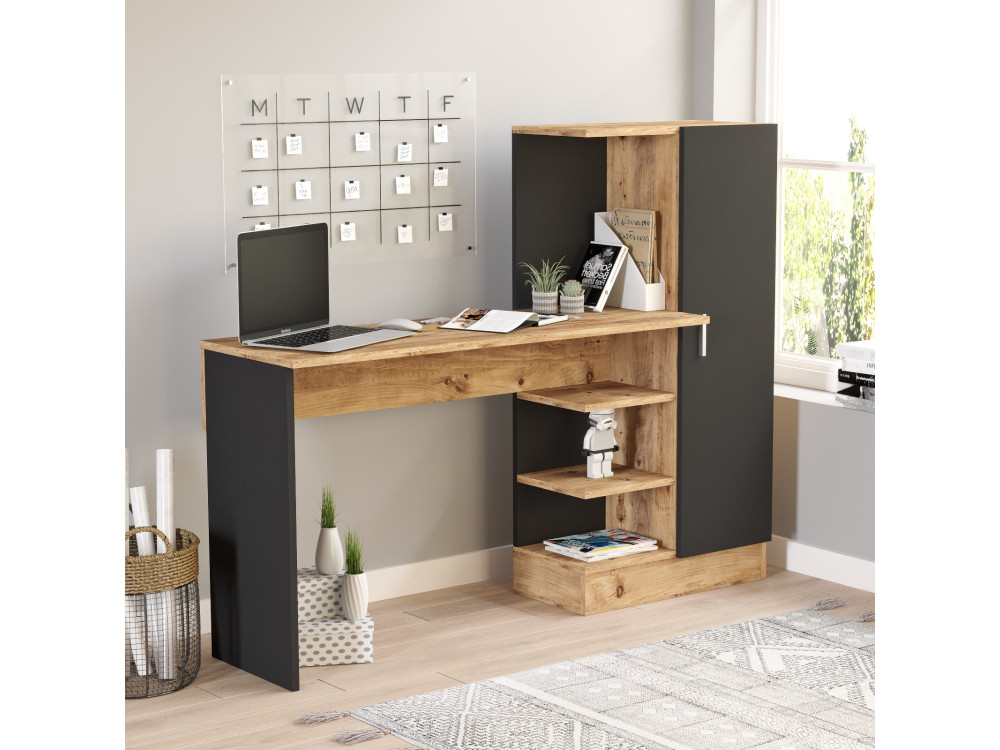Holzschreibtisch "CT2" - 152 x 40 x 120 cm - Atlantikkiefer Schwarz