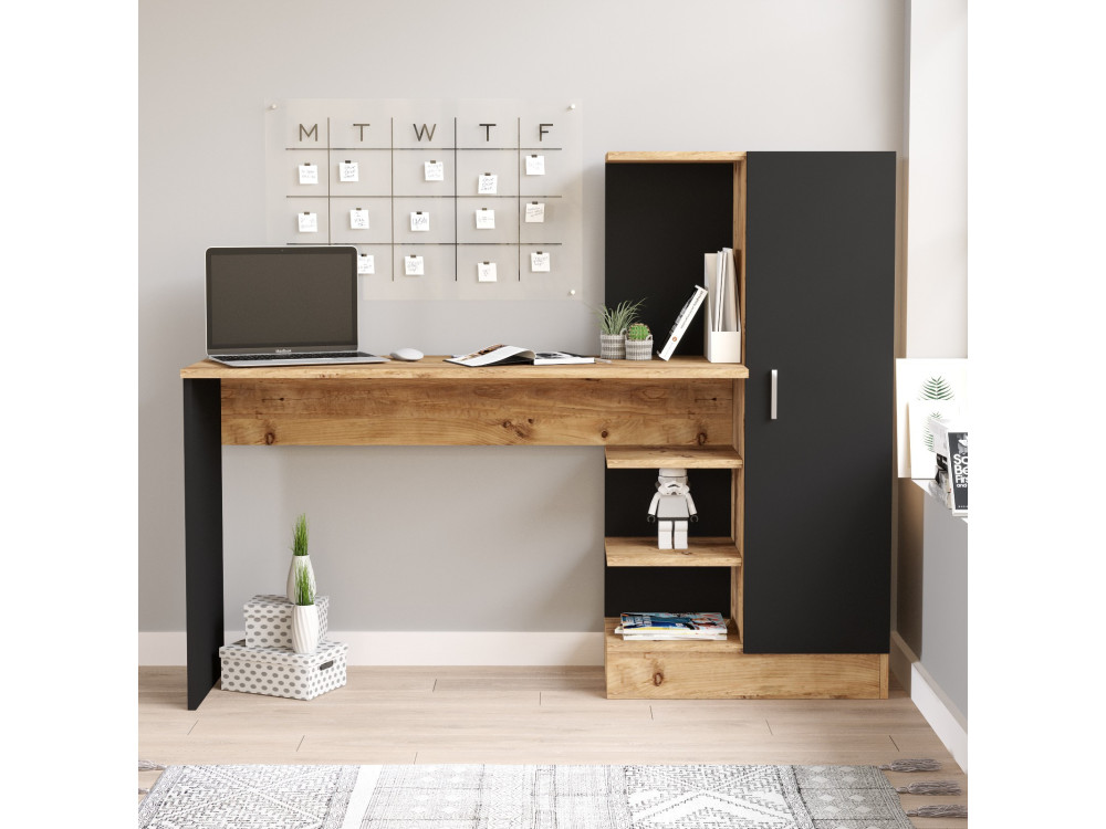 Holzschreibtisch "CT2" - 152 x 40 x 120 cm - Atlantikkiefer Schwarz