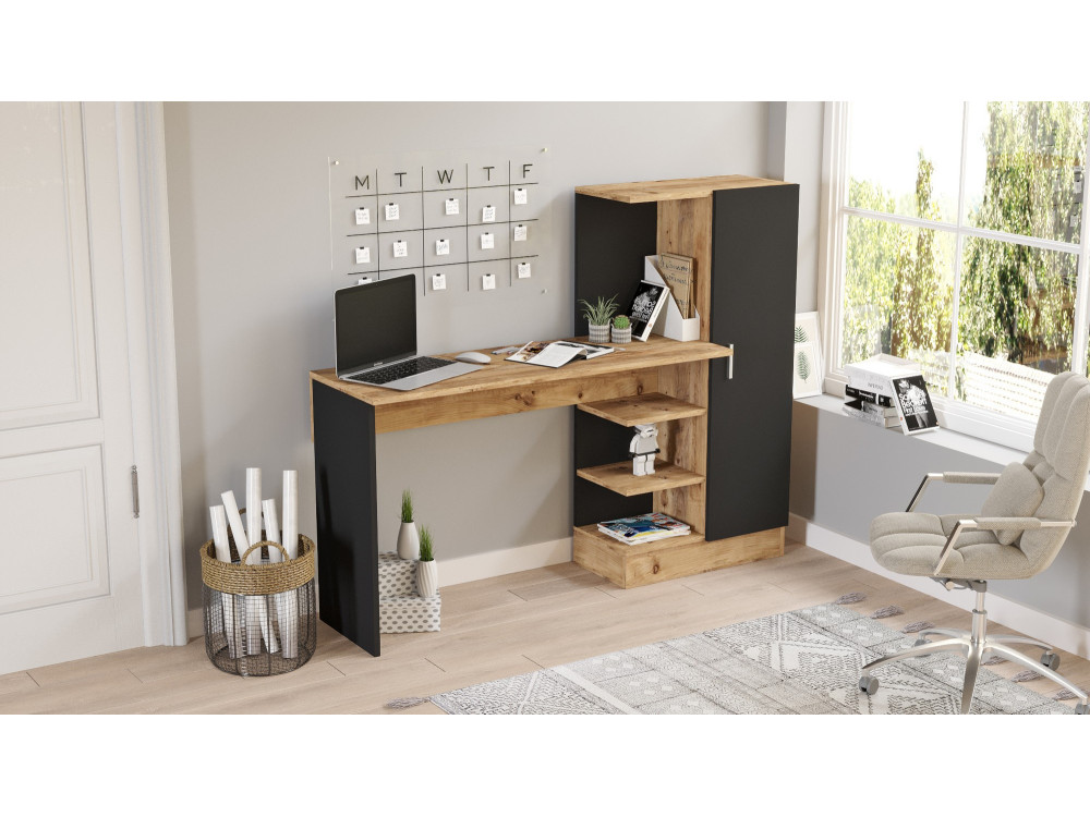 Holzschreibtisch "CT2" - 152 x 40 x 120 cm - Atlantikkiefer Schwarz