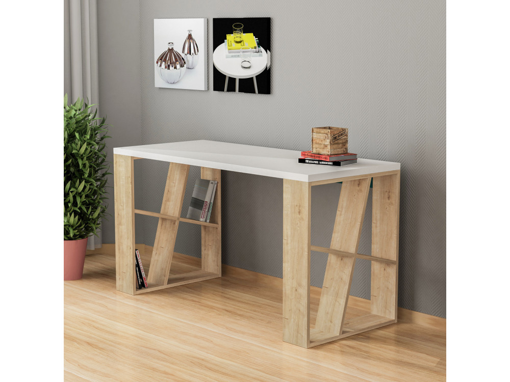 Holzschreibtisch "Honey" - 140 x 60 x 75 cm - Weiße Eiche