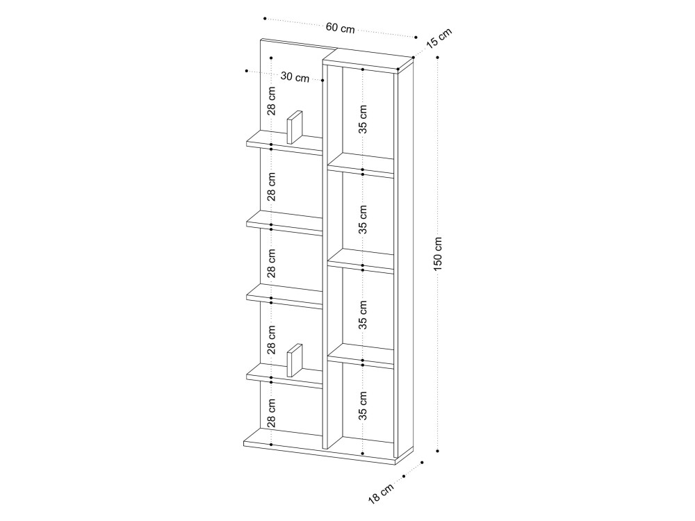 Bücherregal „Lily“ aus Holz – 60 x 18 x 150 cm – Eiche
