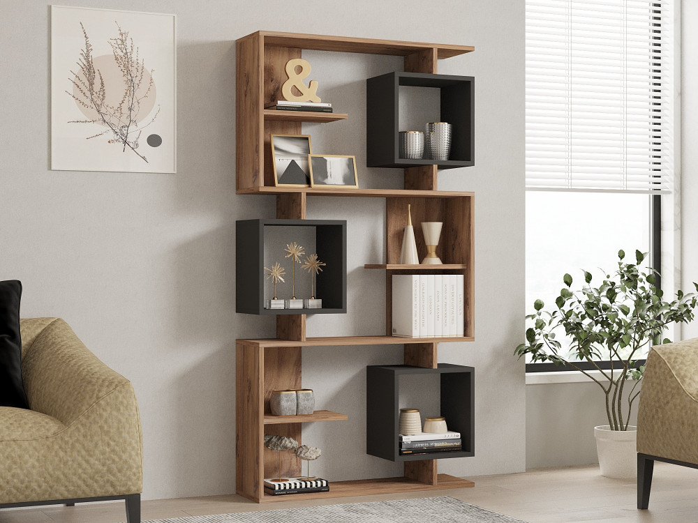 Bücherregal „Icardi“ aus Holz – 90 x 24 x 171 cm – Anthrazitfarbene atlantische Kiefer