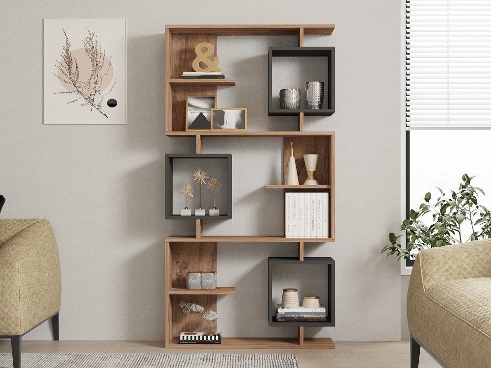 Bücherregal „Icardi“ aus Holz – 90 x 24 x 171 cm – Anthrazitfarbene atlantische Kiefer
