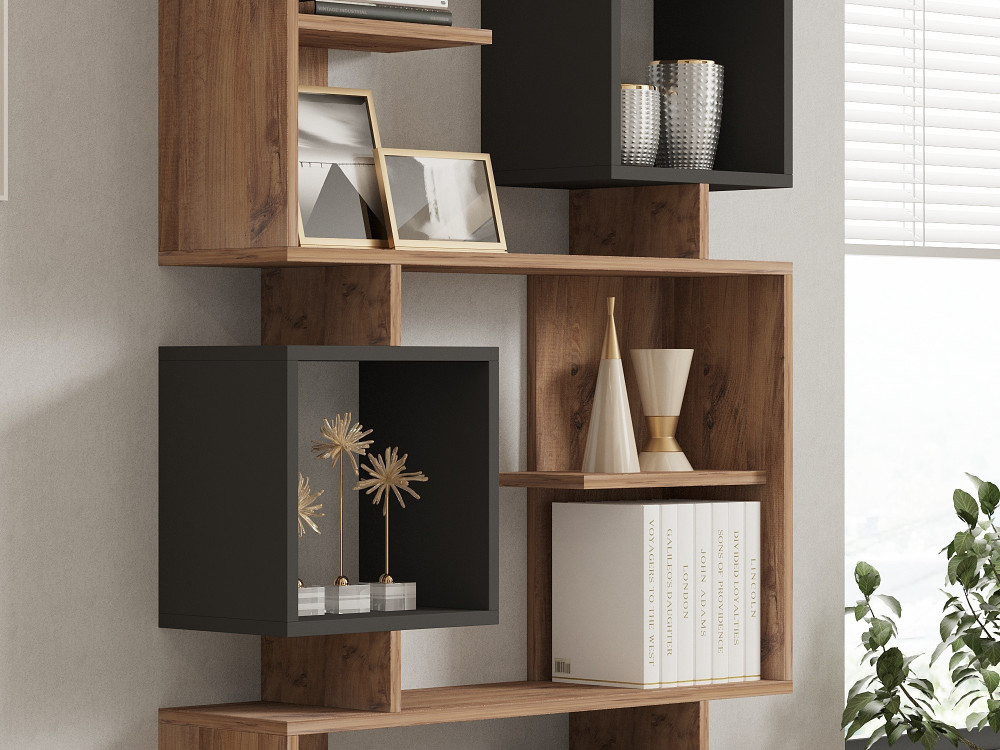 Bücherregal „Icardi“ aus Holz – 90 x 24 x 171 cm – Anthrazitfarbene atlantische Kiefer