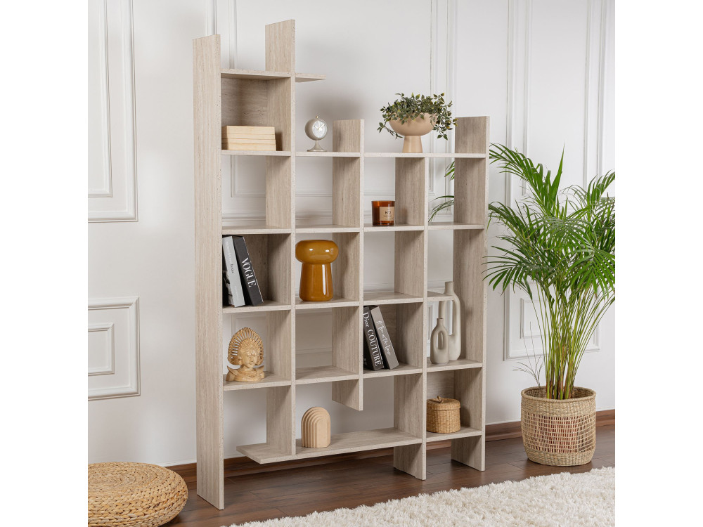 Bücherregal aus Holz "Manco" - 122 x 25 x 188 cm - Travertin
