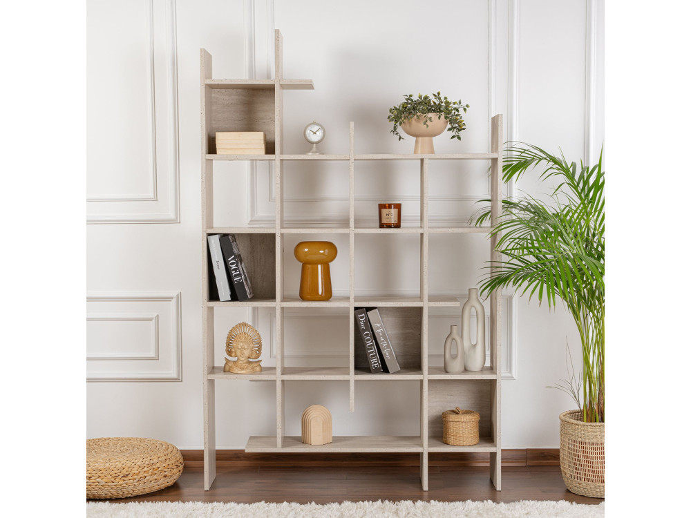 Bücherregal aus Holz "Manco" - 122 x 25 x 188 cm - Travertin