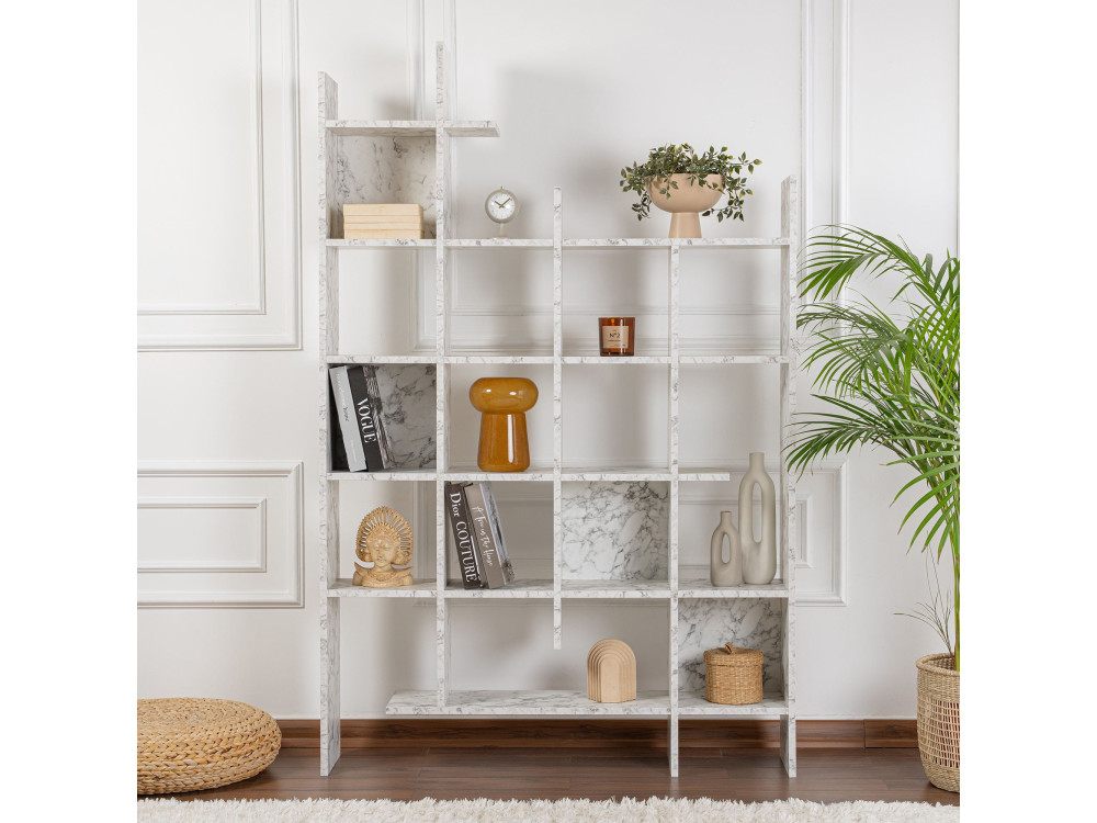 Bücherregal aus Holz "Manco" - 122 x 25 x 188 cm - Weiß marmoriert