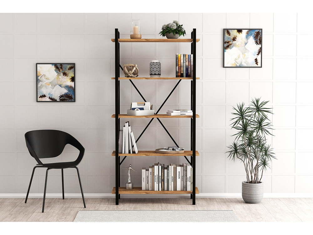 Bücherregal „Nero“ aus Holz – 90 x 33 x 180 cm – Schwarze atlantische Kiefer