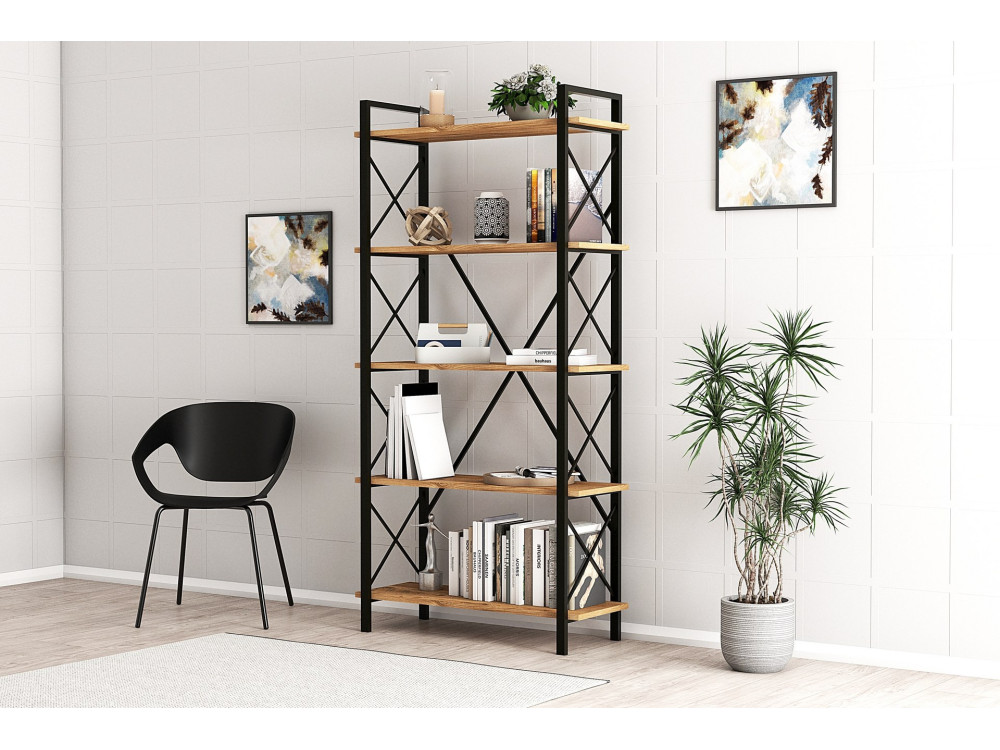 Bücherregal „Nero“ aus Holz – 90 x 33 x 180 cm – Schwarze atlantische Kiefer