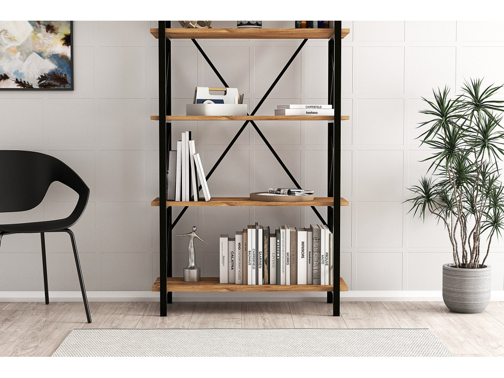 Bücherregal „Nero“ aus Holz – 90 x 33 x 180 cm – Schwarze atlantische Kiefer