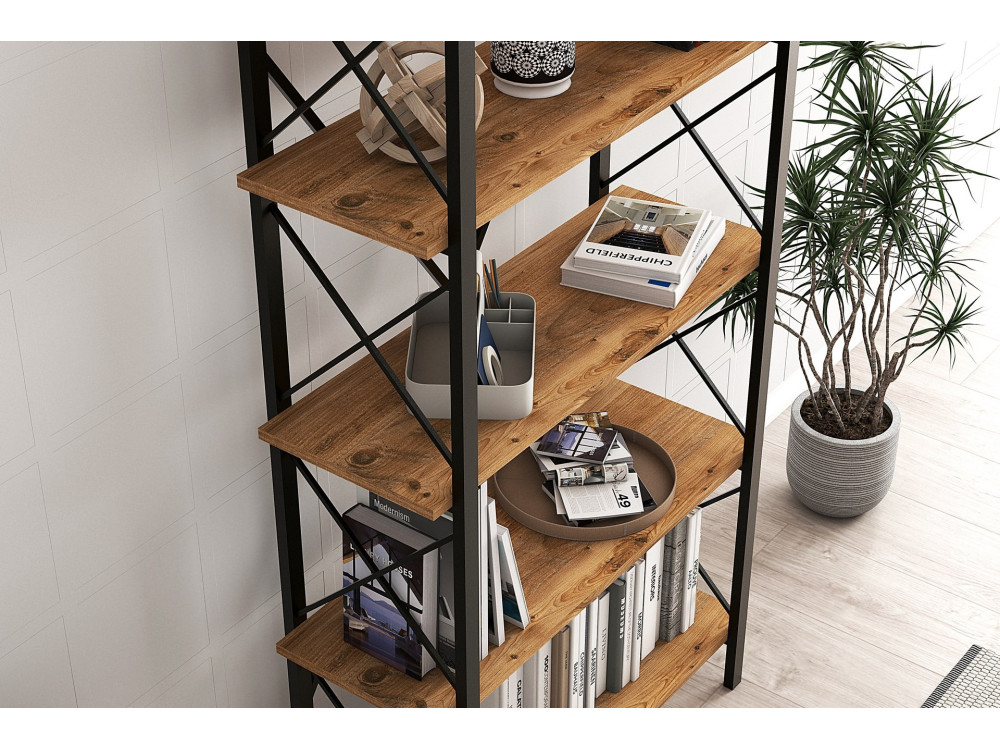 Bücherregal „Nero“ aus Holz – 90 x 33 x 180 cm – Schwarze atlantische Kiefer