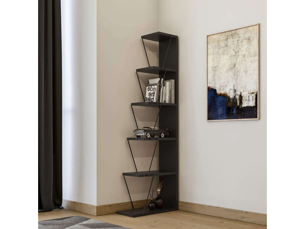 Holz Bücherregal "Melinos" - 50 x 22 x 150 cm - Anthrazitgrau