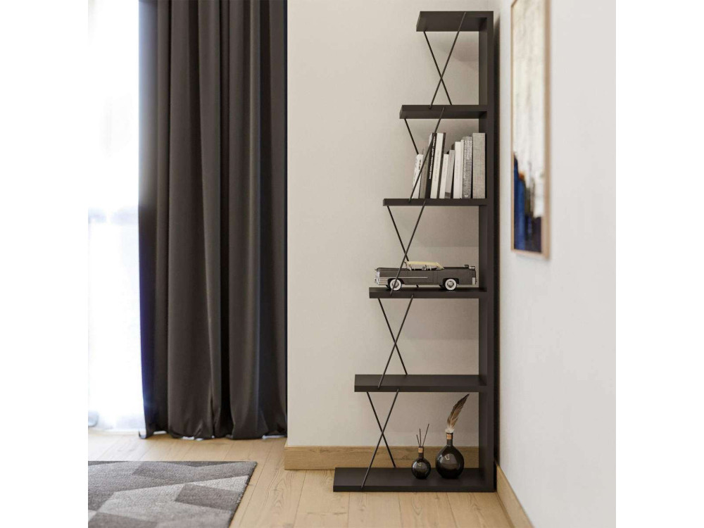 Holz Bücherregal "Melinos" - 50 x 22 x 150 cm - Anthrazitgrau