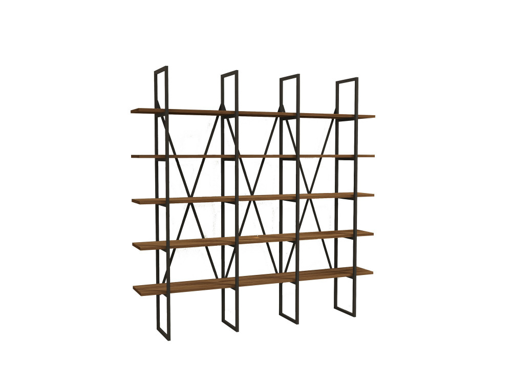 Bücherregal aus Holz "Beylerbeyi" - 160 x 26 x 160 cm - WalnussSchwarz
