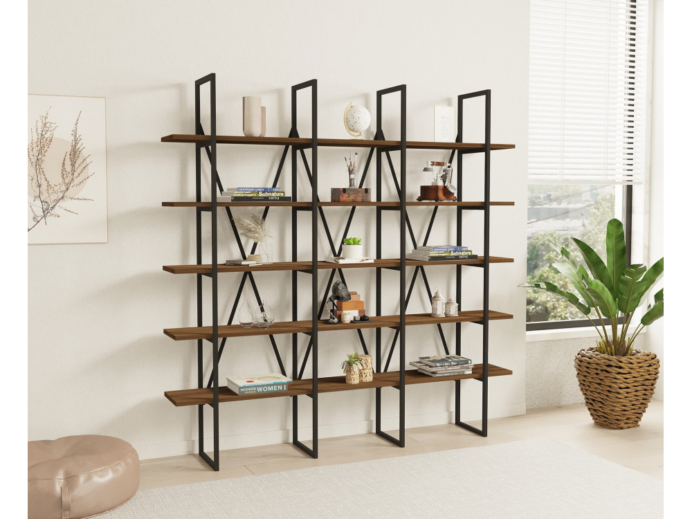 Bücherregal aus Holz "Beylerbeyi" - 160 x 26 x 160 cm - WalnussSchwarz