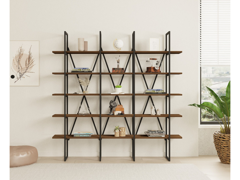 Bücherregal aus Holz "Beylerbeyi" - 160 x 26 x 160 cm - WalnussSchwarz
