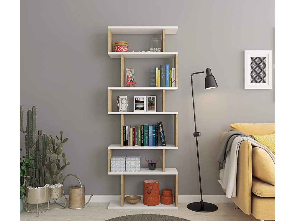 Holz Bücherregal "Bates" - 60 x 19 x 160 cm - Weiße Eiche